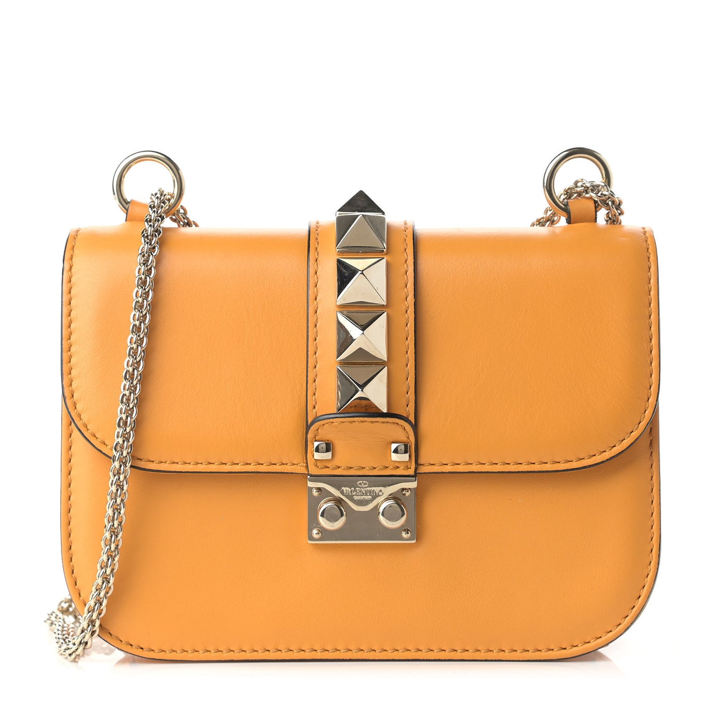 Vitello Small Glam Lock Rockstud Flap Mandarin Sorbet