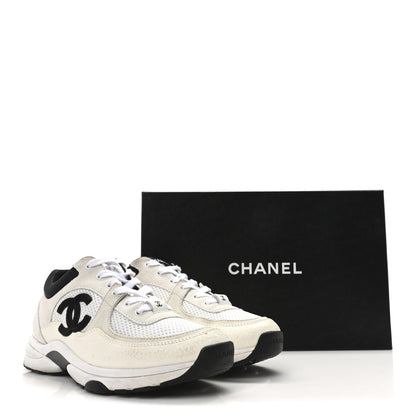 Chanel Mesh Suede Calfskin Grained Calfskin Womens CC Sneakers 39 White Black 9 of 9