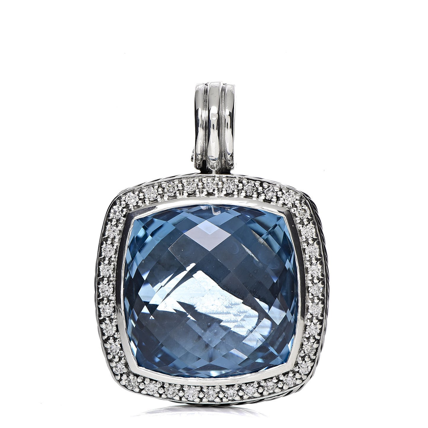 Sterling Silver Diamond Hampton Blue Topaz 20mm Albion Enhancer Pendant