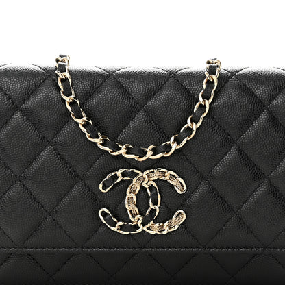 Chanel Caviar Quilted French New Wave Chain CC Wallet On Chain WOC Black 9 of 11