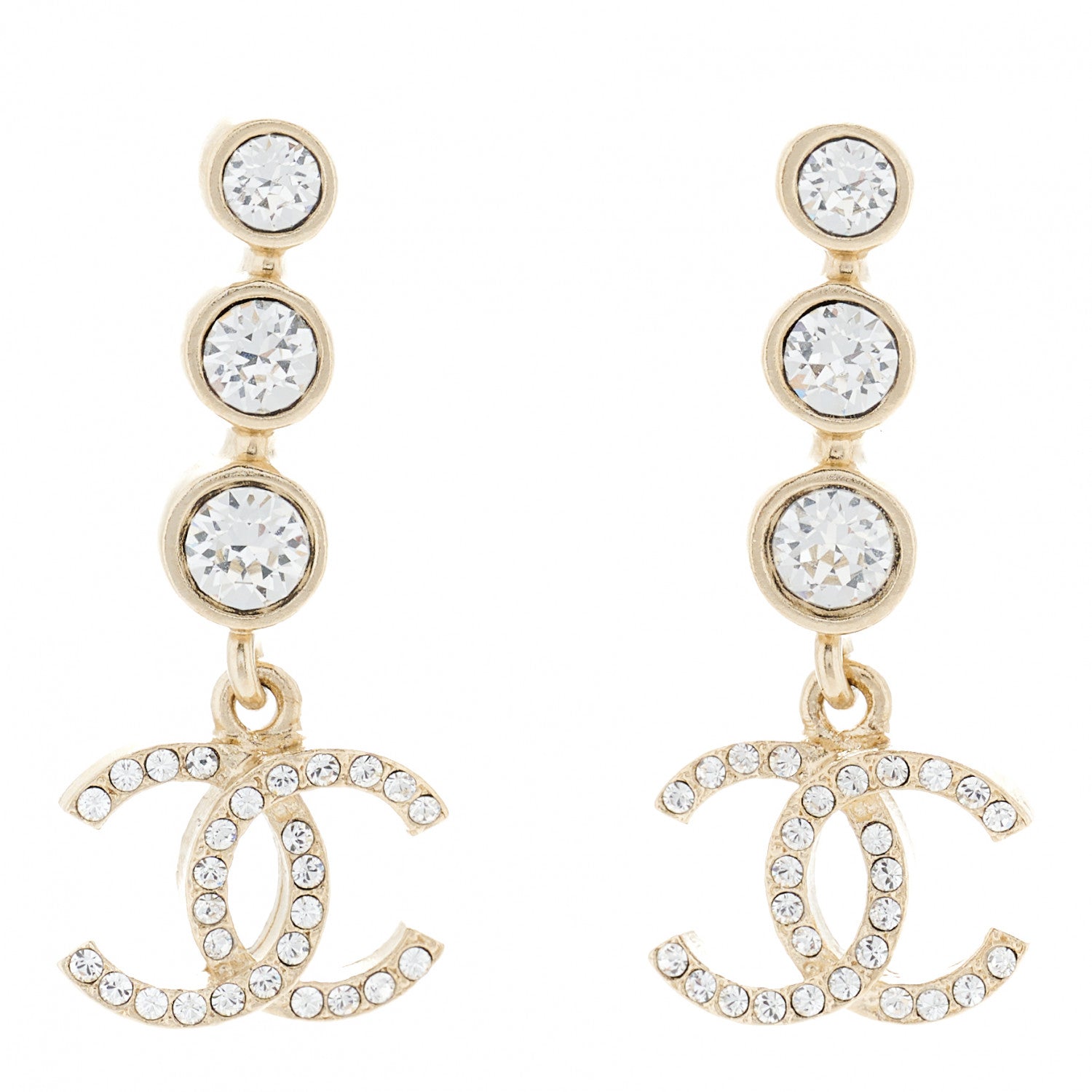 Chanel CC Crystal Drop Earrings Gold 1 of 5