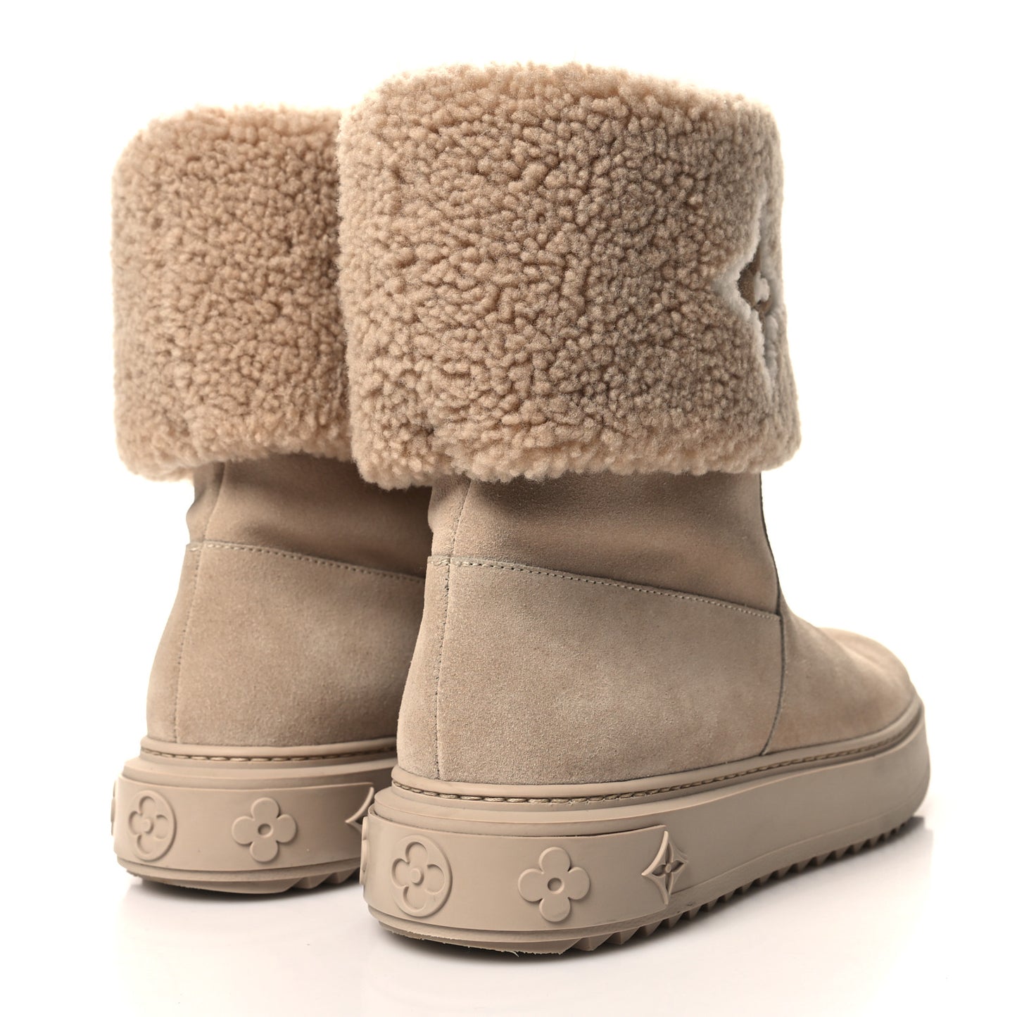 Suede Calfskin Shearling Snowdrop Flat Ankle Boot 38 Cognac