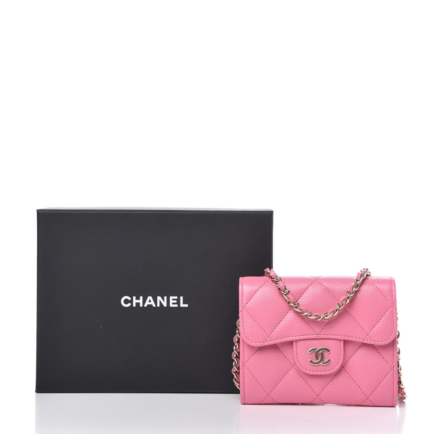 Chanel Caviar Quilted Flap Card Holder On Chain Pink 11 of 11