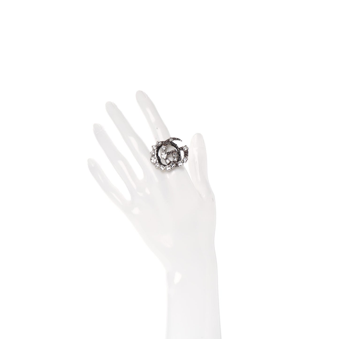 Crystal Double G Ring S 6.5 Aged Silver