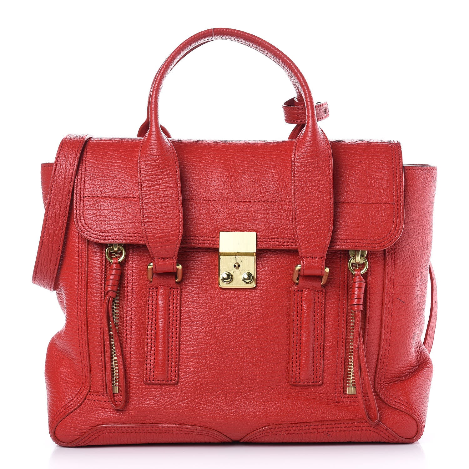 3.1 Phillip Lim 3.1 Textured Calfskin Medium Pashli Satchel Red 1 of 15