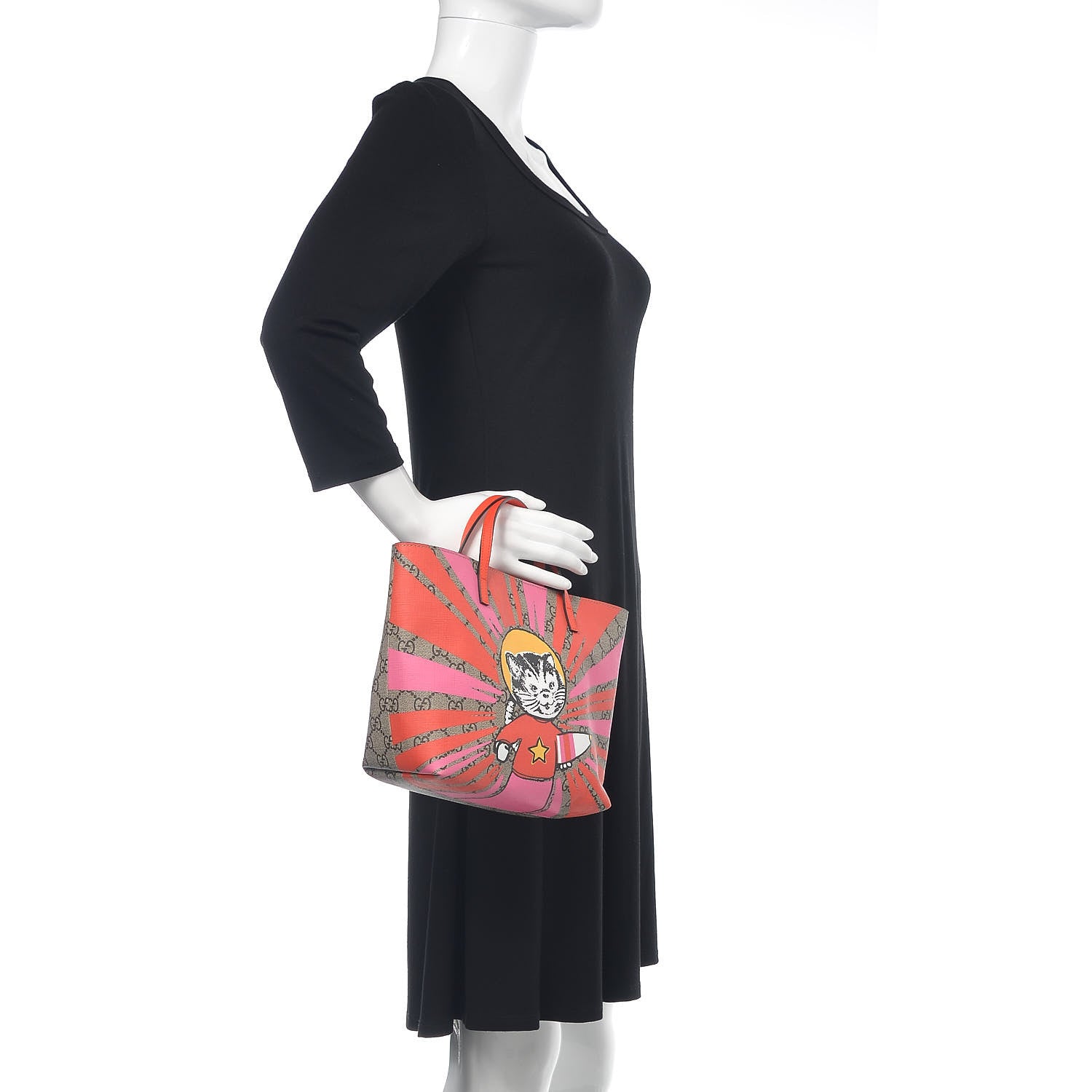 Gucci GG Supreme Monogram Kids Rocket Cat Tote Rose Orange 2 of 9
