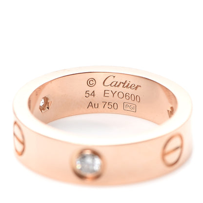 Cartier 18K Pink Gold 3 Diamond 5.5mm LOVE Ring 54 6.75 4 of 6