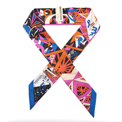 Hermes Silk Le Nombre D'Or Twilly Cobalt Rose Roux 1 of 4