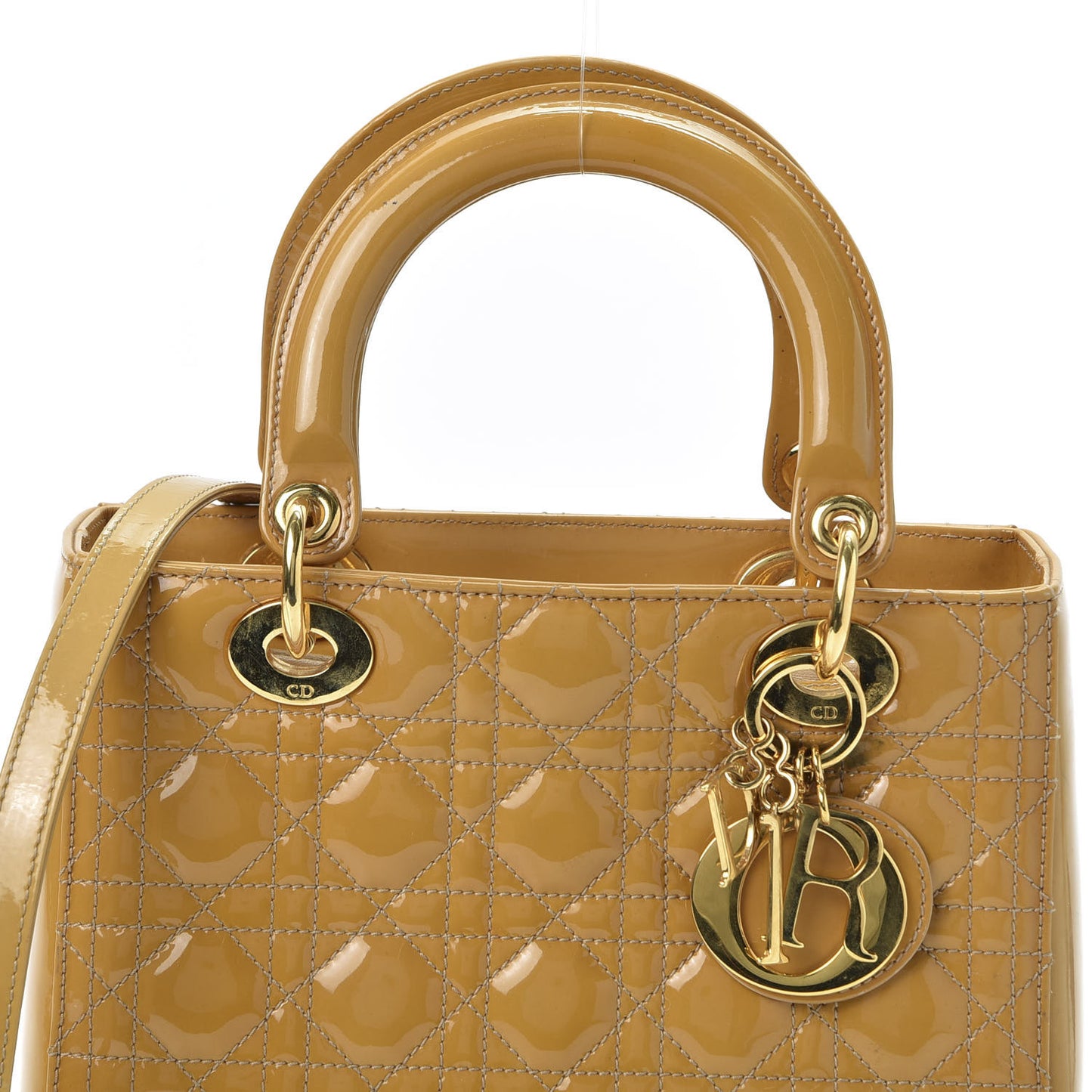 Metallic Patent Cannage Medium Lady Dior Yellow