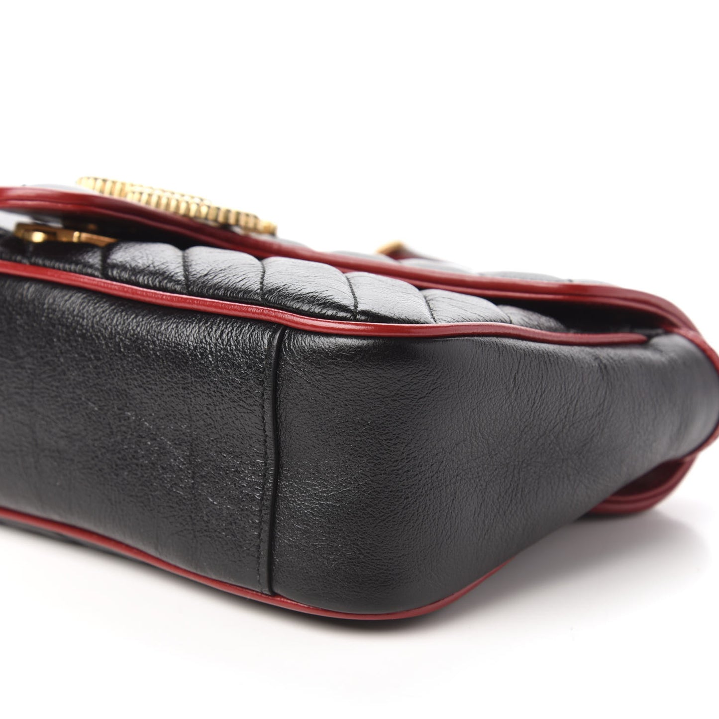 Vintage Effect Calfskin Matelasse Diagonal Small Torchon GG Marmont Shoulder Bag Black Romantic Cherry