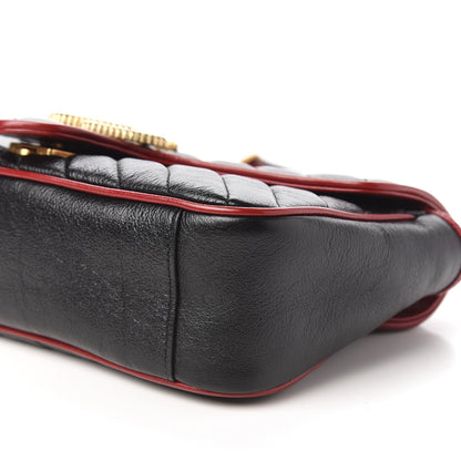 Gucci Vintage Effect Calfskin Matelasse Diagonal Small Torchon GG Marmont Shoulder Bag Black Romantic Cherry 8 of 11