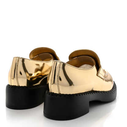 Prada Metallic Brushed Calfskin Metal Triangle Logo 50mm Loafers 38 Platino 4 of 9