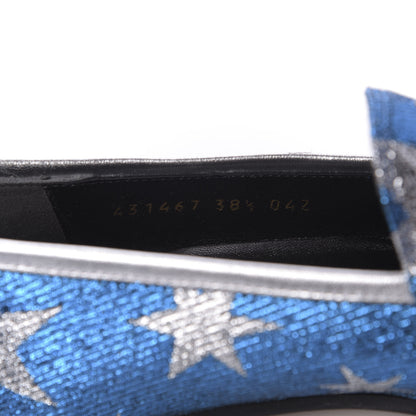 Gucci Lurex Calfskin Starry Sky Womens Jordaan Loafers 38.5 Bluette Silver 9 of 10