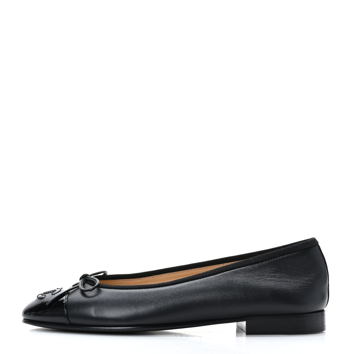Lambskin Patent CC Cap Toe Ballerina Flats 36.5 Black
