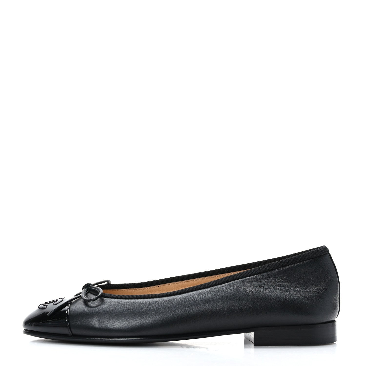 Chanel Lambskin Patent CC Cap Toe Ballerina Flats 36.5 Black 1 of 8