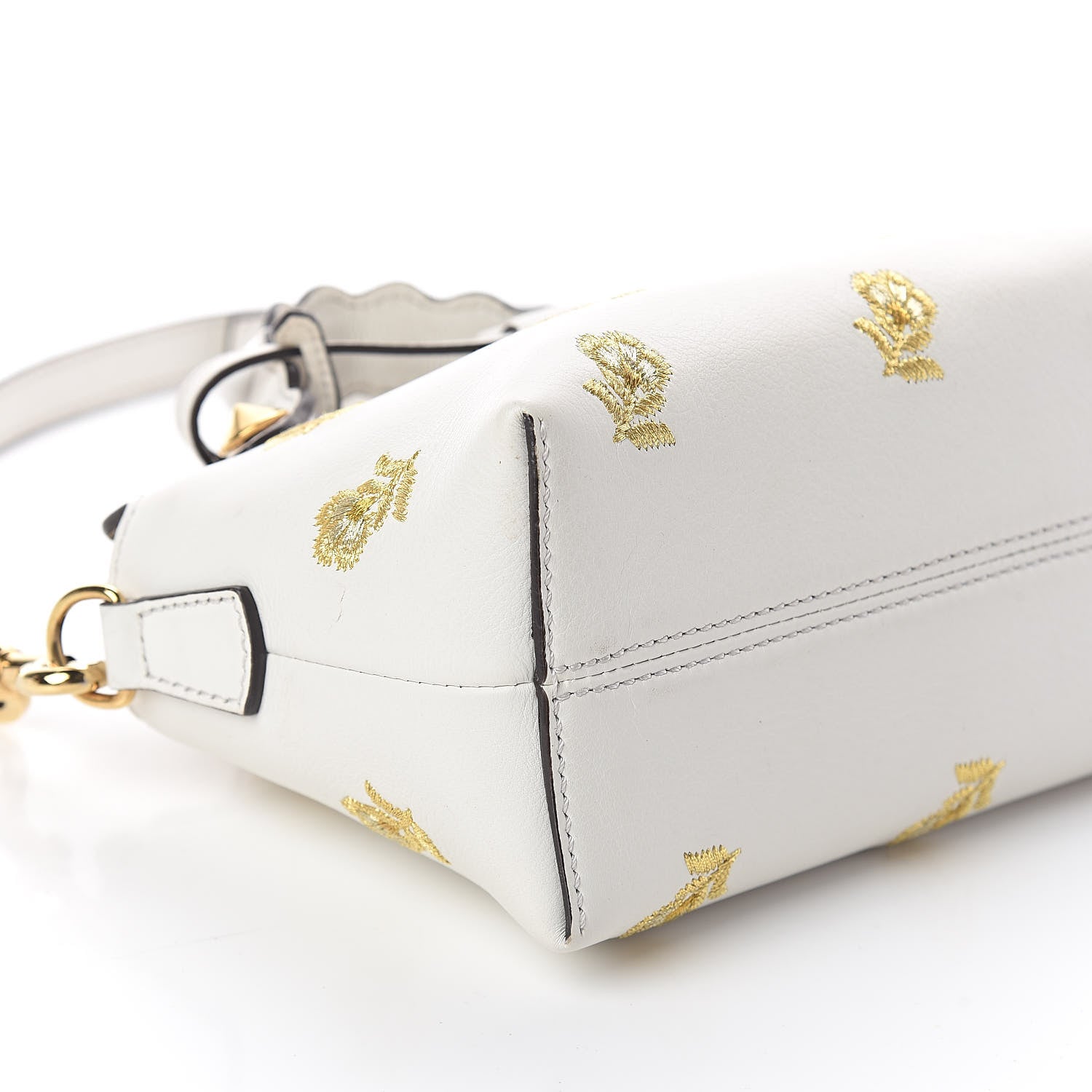 Fendi Vitelloi Dolce Lurex Floral Embroidered Studded Mini By The Way Boston Bag White 7 of 8
