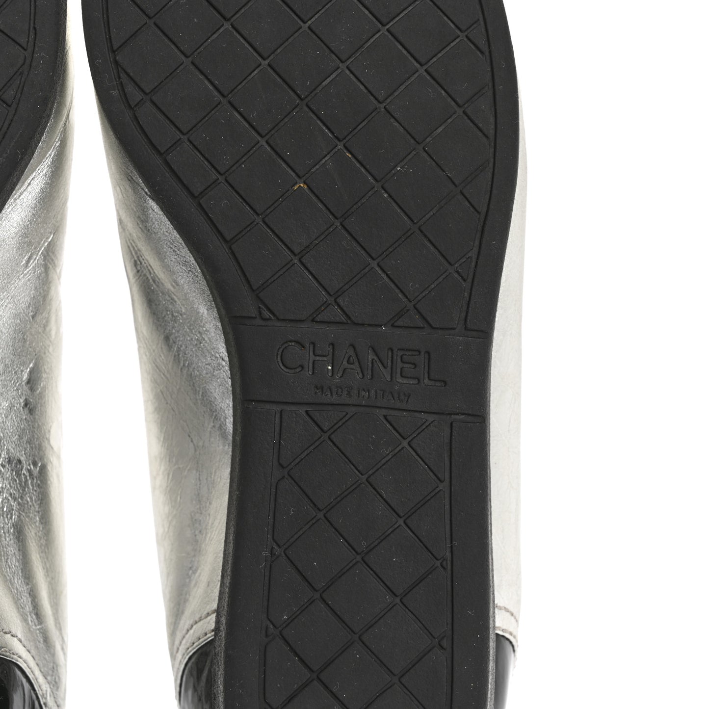 Metallic Lambskin Patent Cap Toe CC Sneakers 38.5 Silver Black