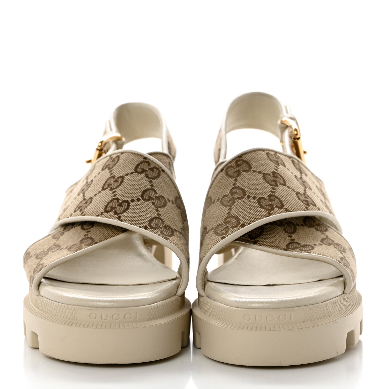 Gucci Monogram Granada Kid Trip 40/72mm Lug Sole Sandals 38.5 Beige Ebony Mystic White 2 of 9