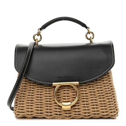 Salvatore Ferragamo Calfskin Wicker Margot Top Handle Satchel Black 1 of 10