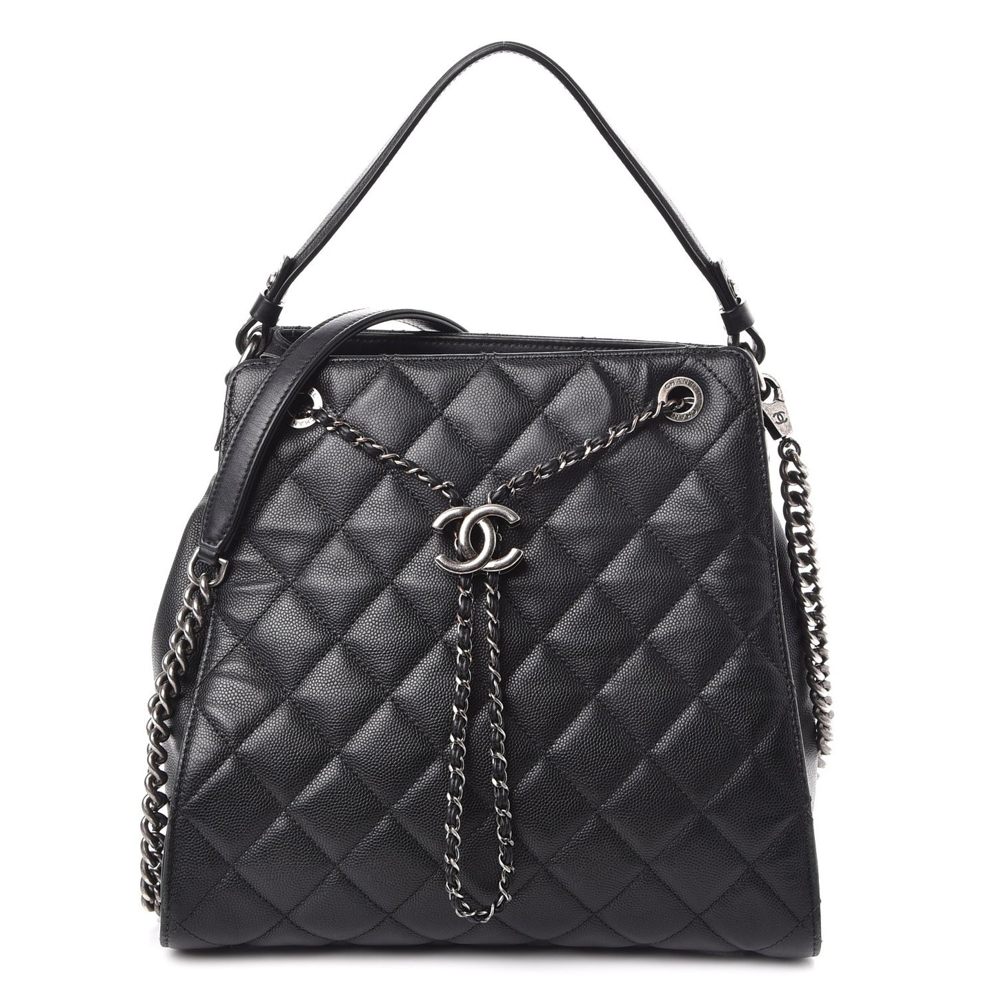 Caviar Quilted Medium CC Bucket Bag Black