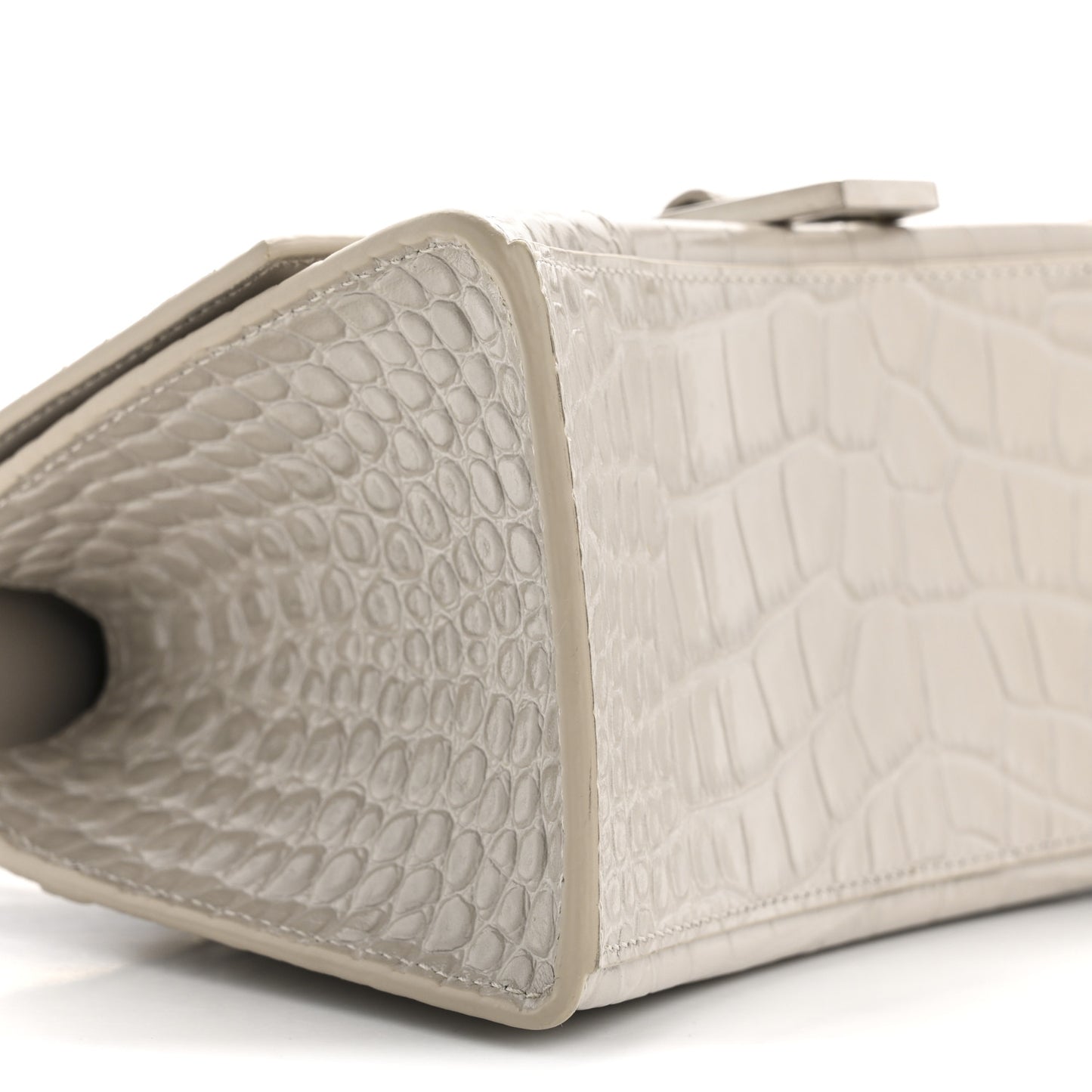 Shiny Calfskin Crocodile Embossed Small Hourglass Top Handle Bag Cold Beige