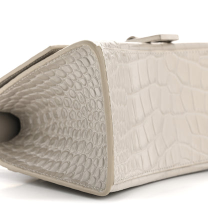 Balenciaga Shiny Calfskin Crocodile Embossed Small Hourglass Top Handle Bag Cold Beige 10 of 14