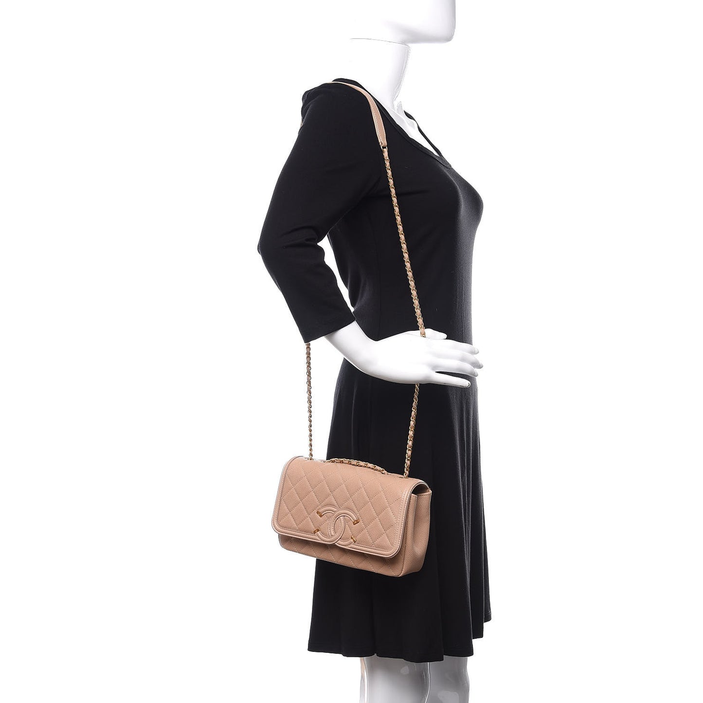Caviar Quilted Small CC Filigree Flap Beige