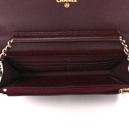 Chanel Shiny Caviar Quilted Strass Wallet On Chain WOC Bordeaux 5 of 12