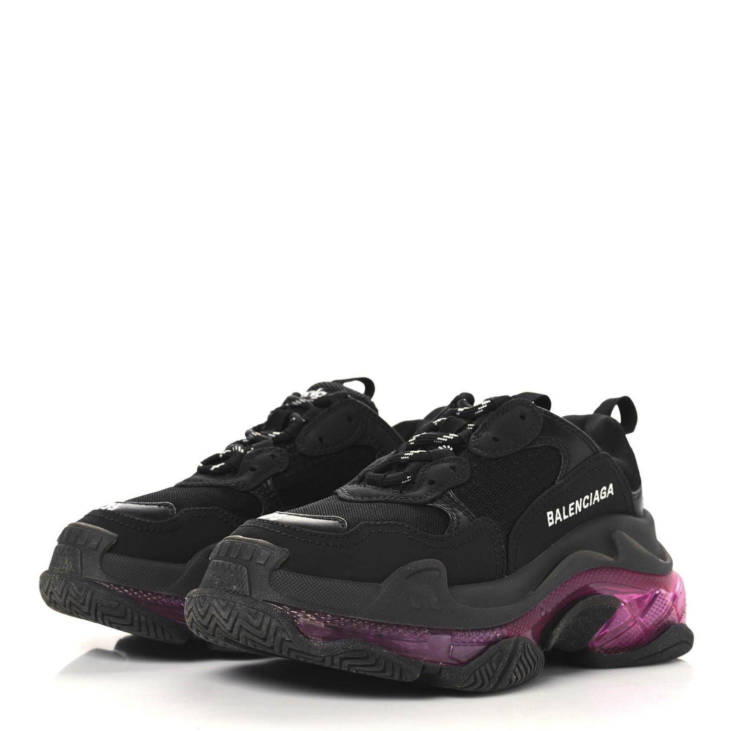 Fabric Mesh Clear Sole Womens Triple S Sneakers 35 Black Pink Neon