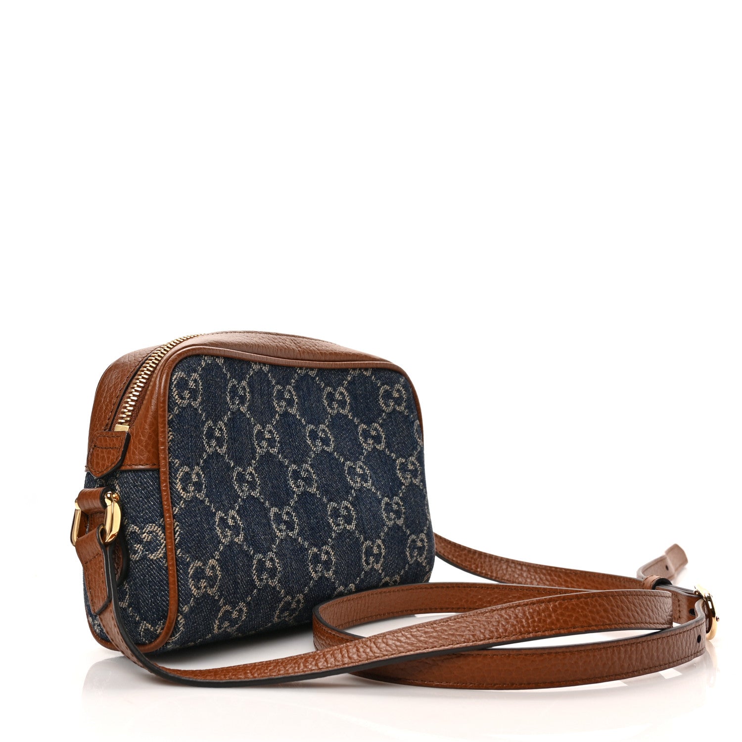 Gucci New Denim GG Monogram Dollar Calfskin Mini Ophidia Shoulder Bag Blue Tea Cuir Epilog 3 of 9