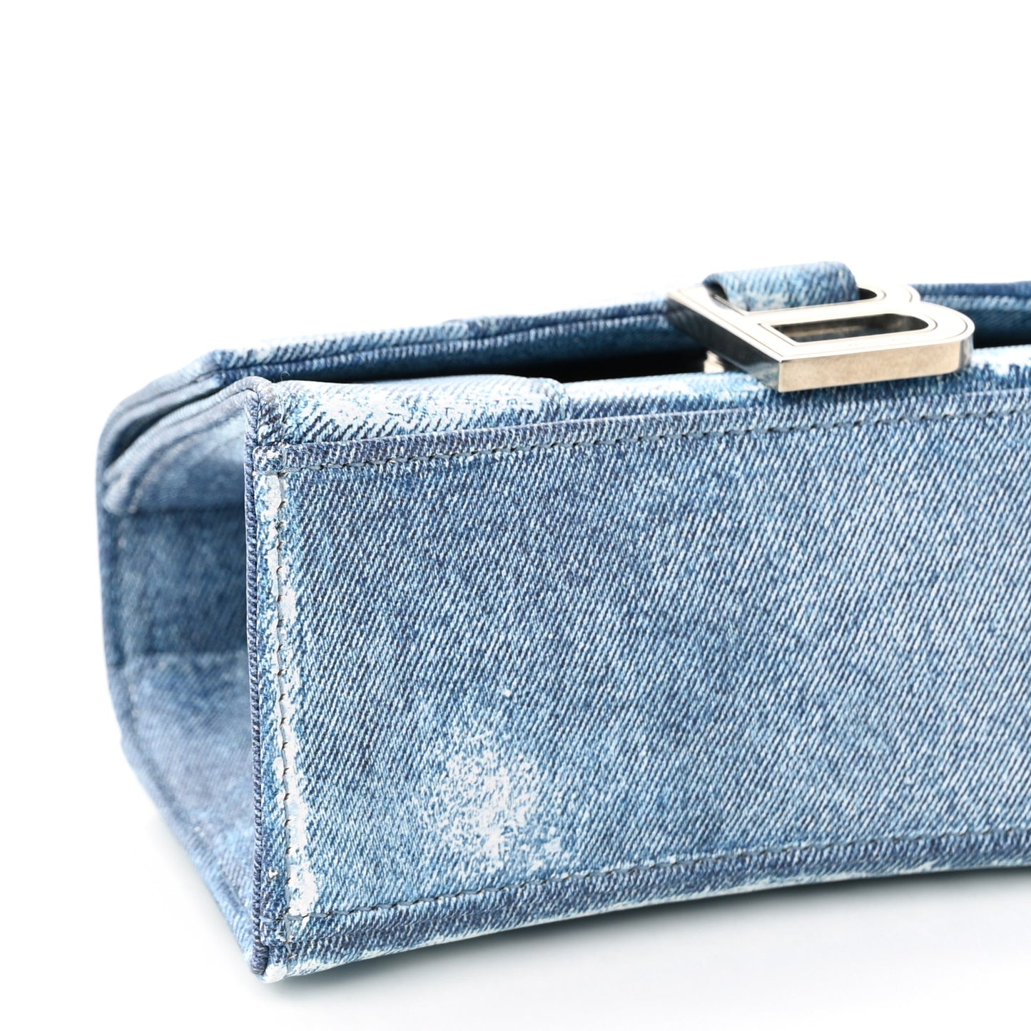 Nappa Denim Printed Hourglass Top Handle Bag XS Denim Blue