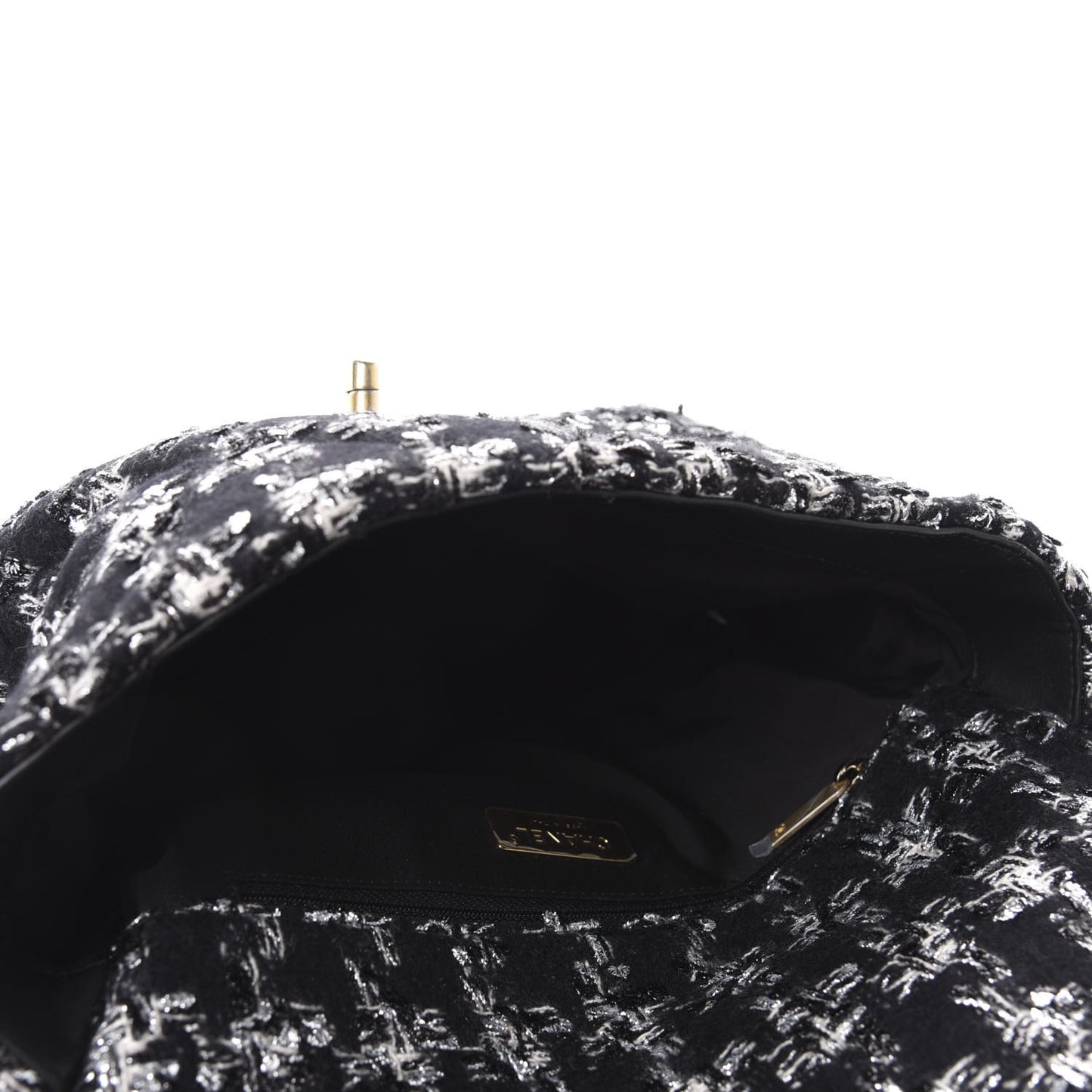 Tweed Quilted Large 19 Flap Black Ecru White