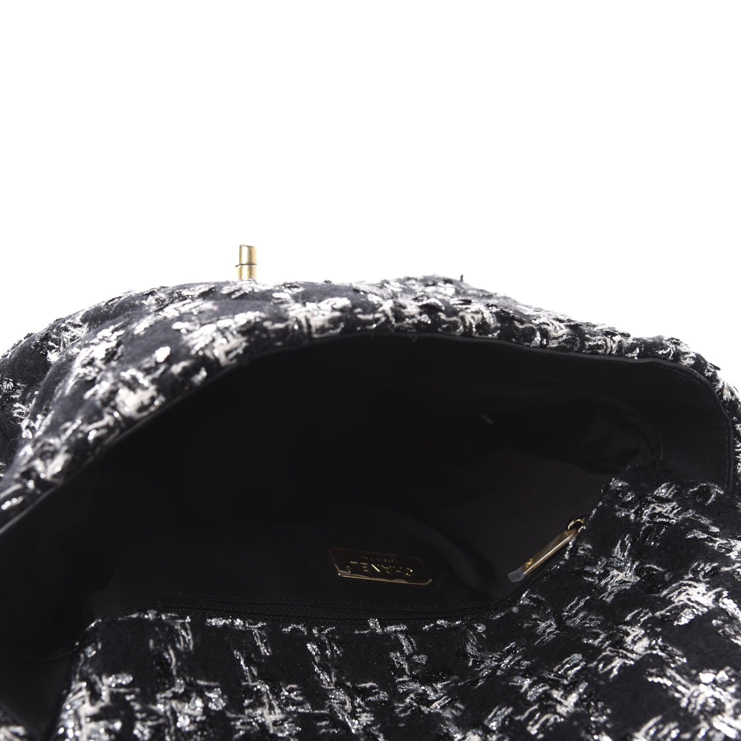 Chanel Tweed Quilted Large 19 Flap Black Ecru White 5 of 10