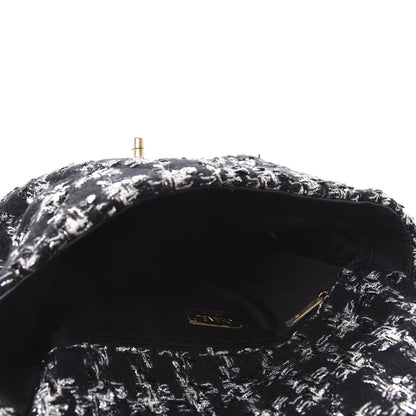 Chanel Tweed Quilted Large 19 Flap Black Ecru White 5 of 10