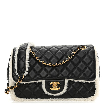Chanel Lambskin Shearling Large CC Flap Bag Black White 1 of 9