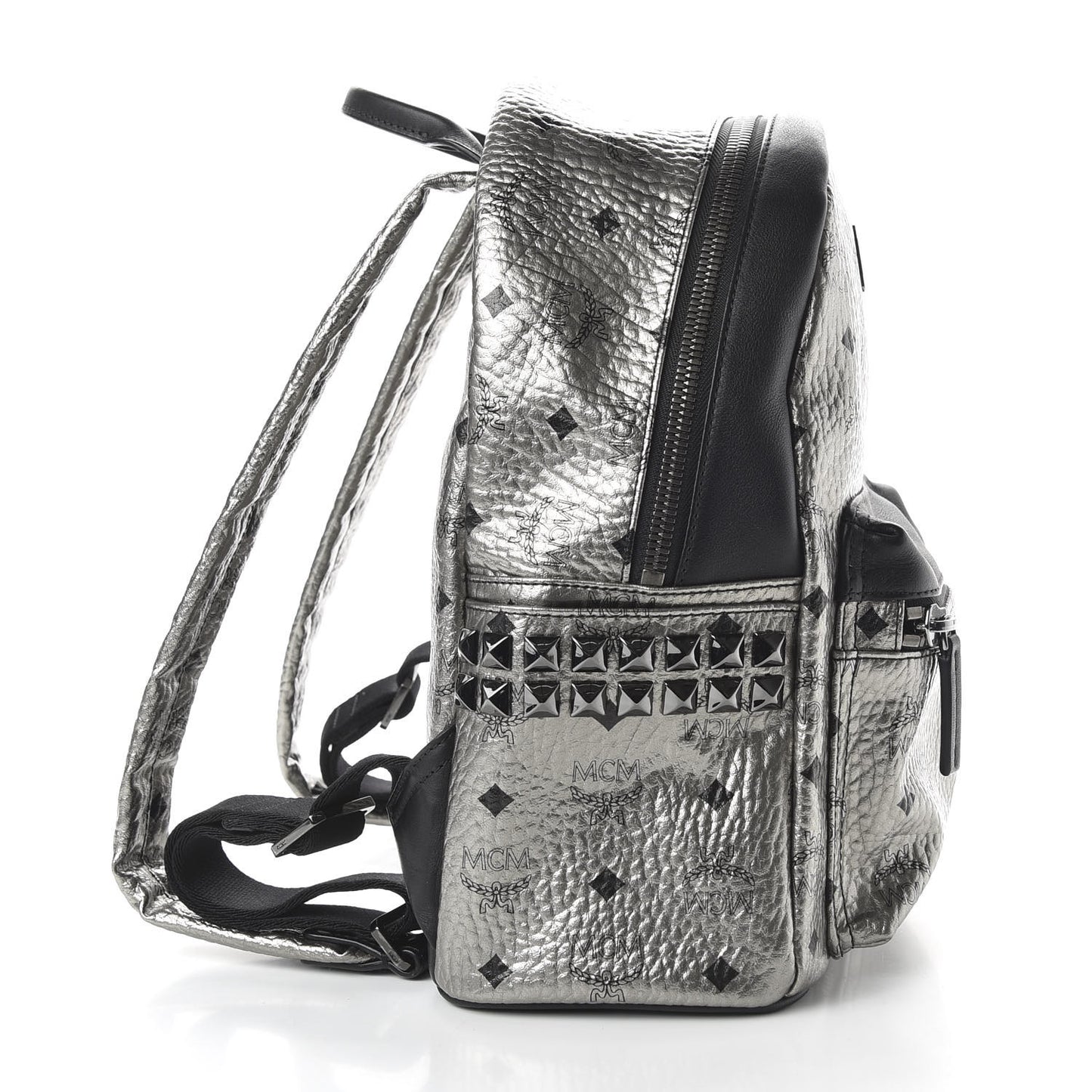 Metallic Visetos Side Stud Mini Stark Backpack Silver Black