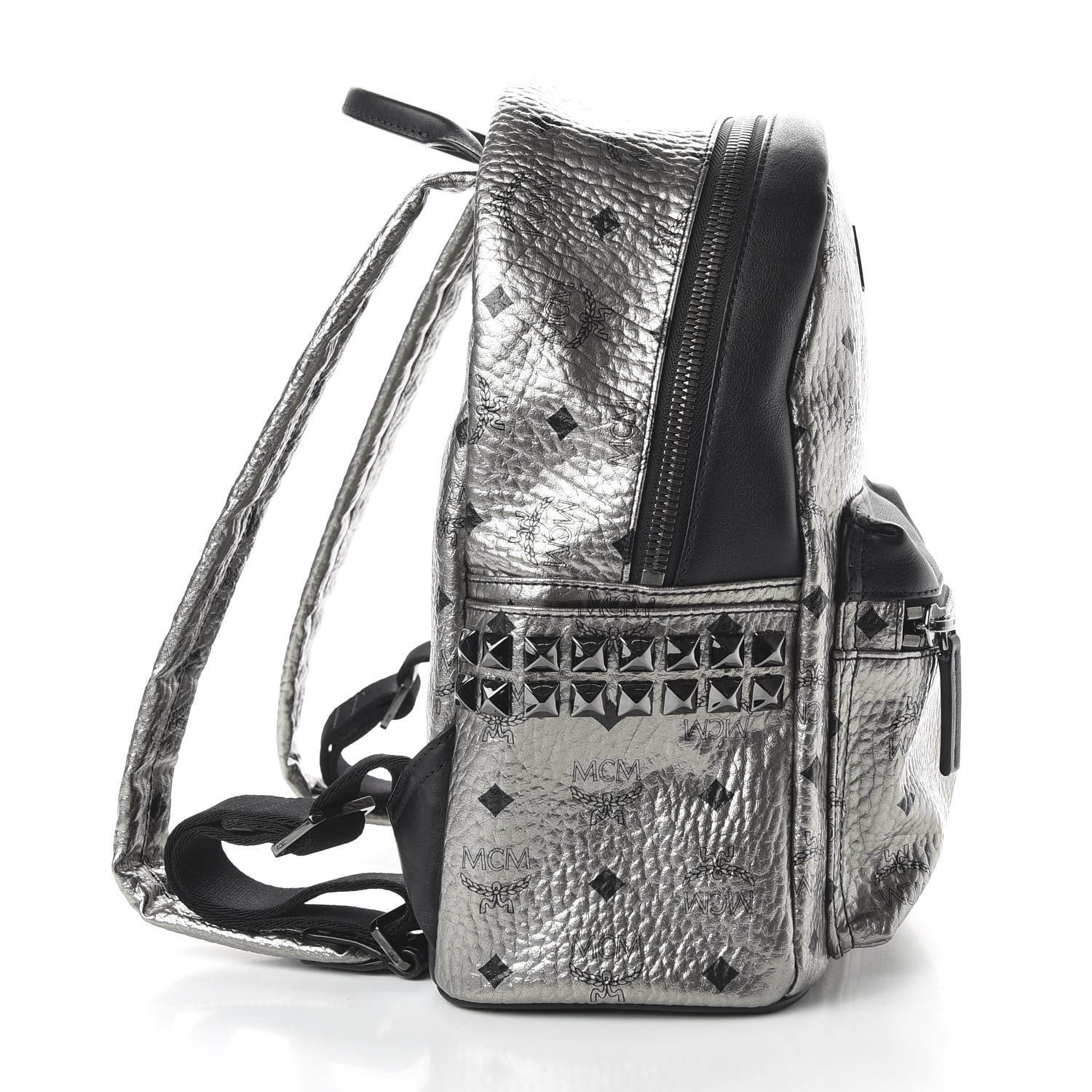 MCM Metallic Visetos Side Stud Mini Stark Backpack Silver Black 9 of 10