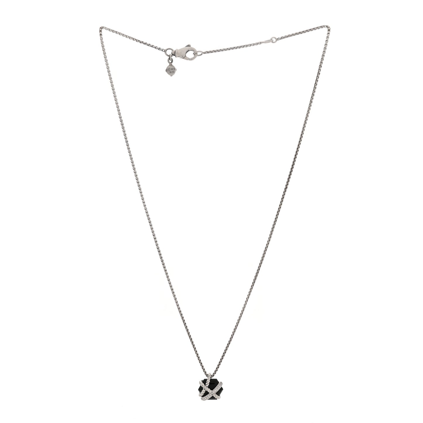 Sterling Silver Diamond Black Onyx 10mm Petite Cable Wrap Pendant Necklace