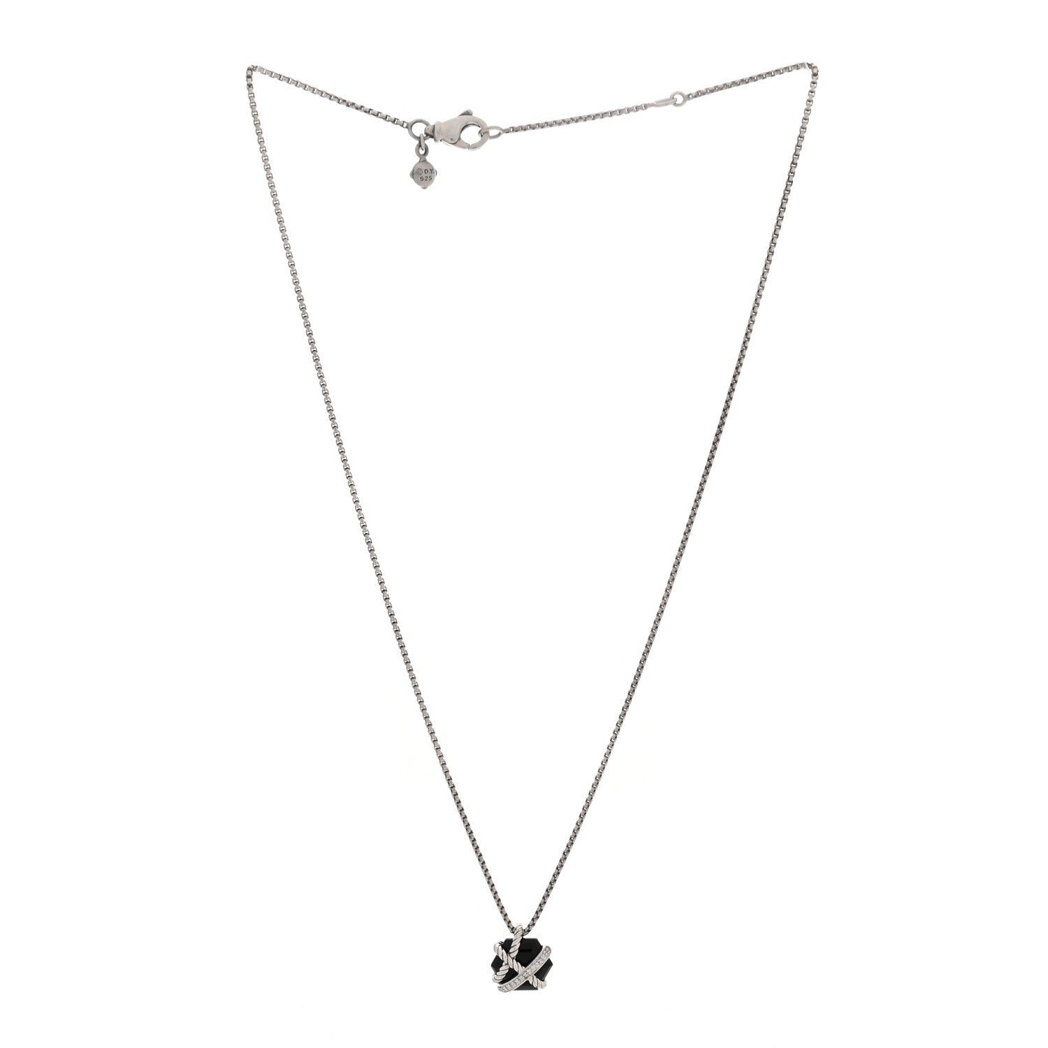 David Yurman Sterling Silver Diamond Black Onyx 10mm Petite Cable Wrap Pendant Necklace 3 of 4