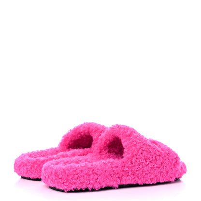 Balenciaga Faux Shearling Political Campaign Logo Slide Sandals 36 Pink White Blue 4 of 8