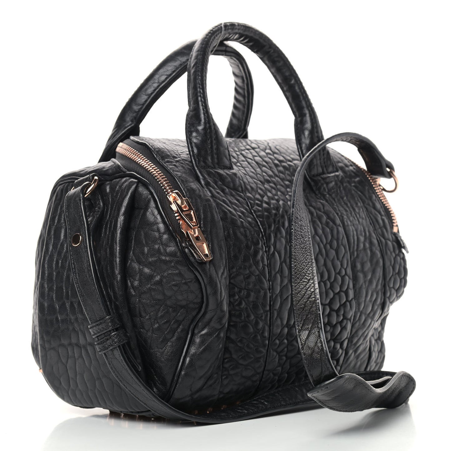 Pebbled Lambskin Mini Rockie Black Rose Gold Hardware