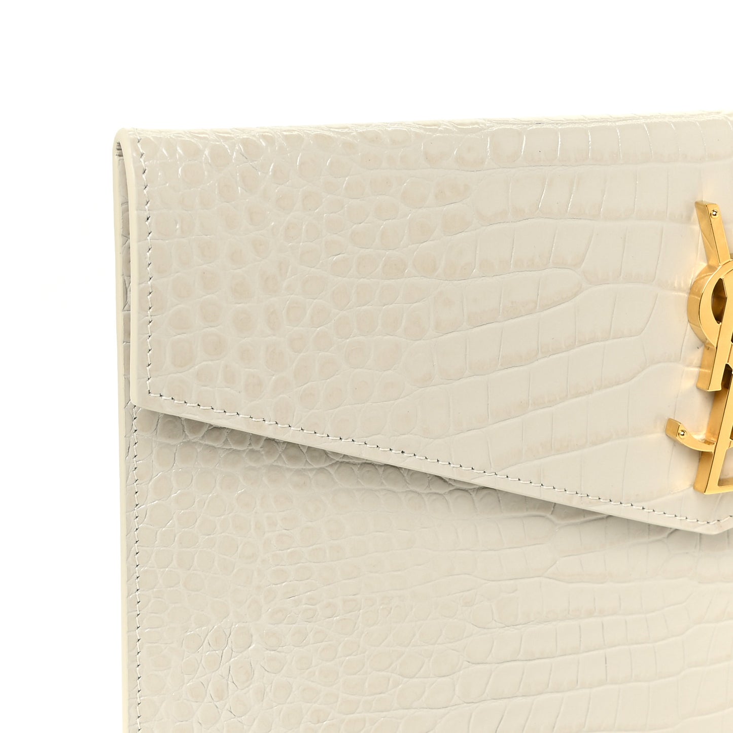 Calfskin Crocodile Embossed Uptown Monogram Pouch Crema Soft