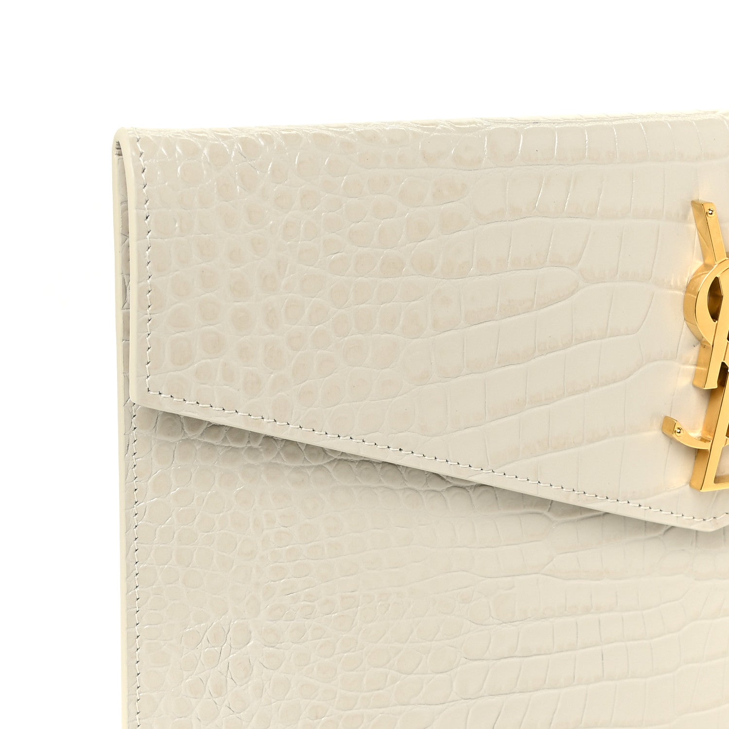 Saint Laurent Calfskin Crocodile Embossed Uptown Monogram Pouch Crema Soft 9 of 14