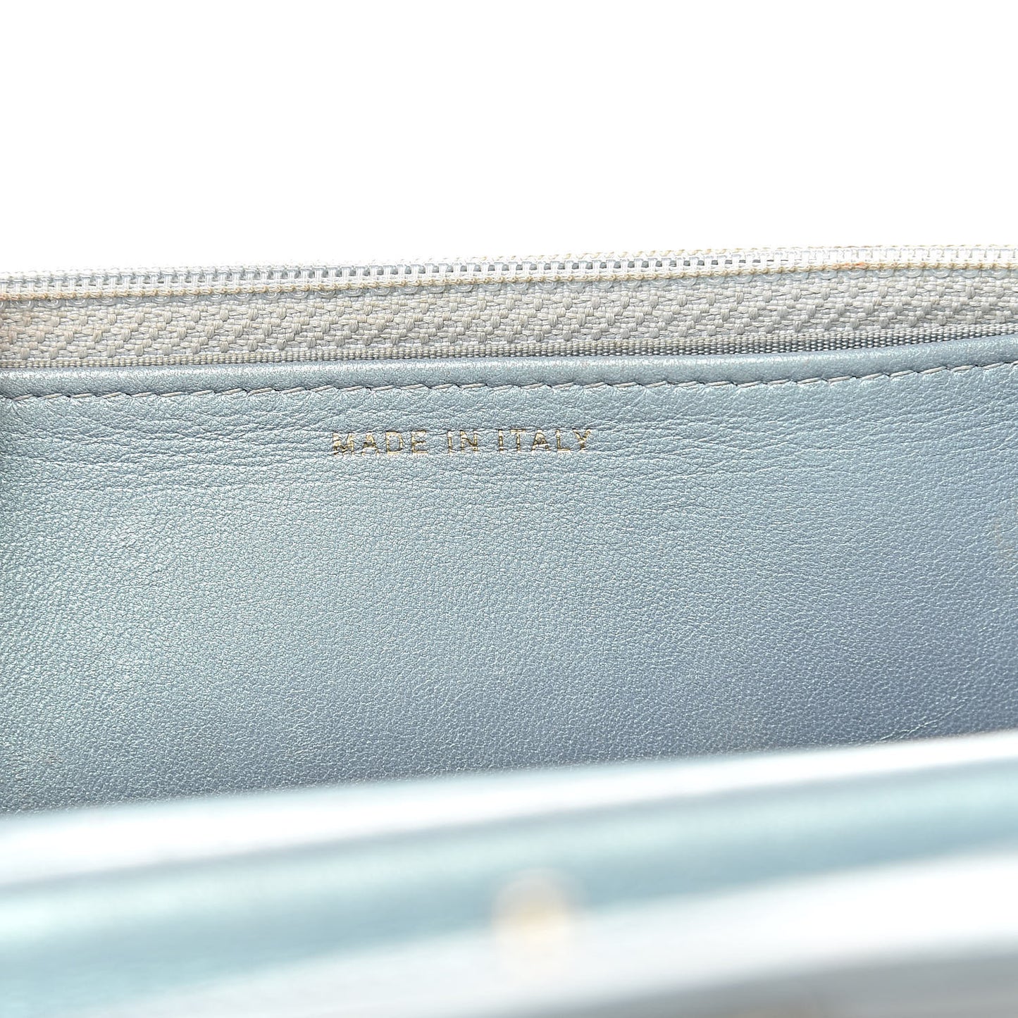 Metallic Patent Calfskin Quilted Boy Wallet on Chain WOC Light Blue