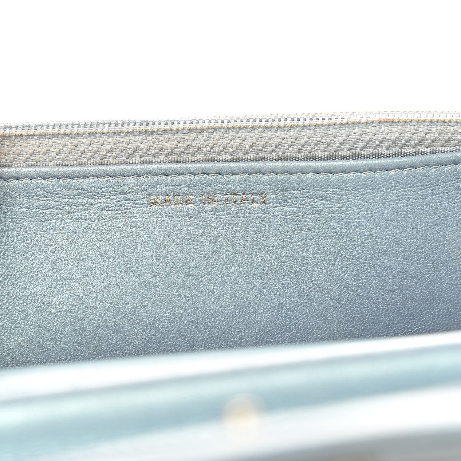 Chanel Metallic Patent Calfskin Quilted Boy Wallet on Chain WOC Light Blue 7 of 15