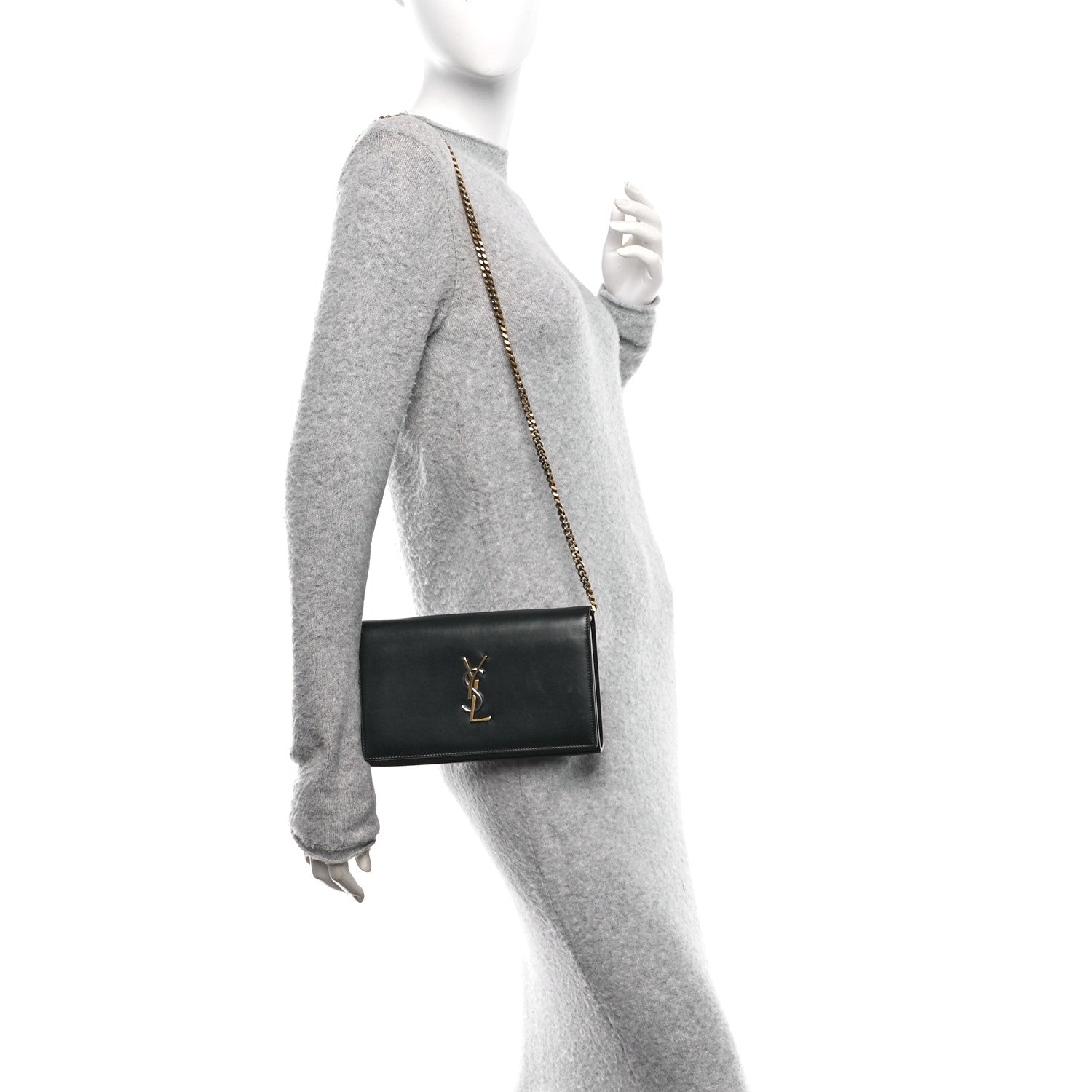 Saint Laurent Smooth Calfskin Tri-Metal Cassandre Wallet On Chain WOC Black 2 of 9