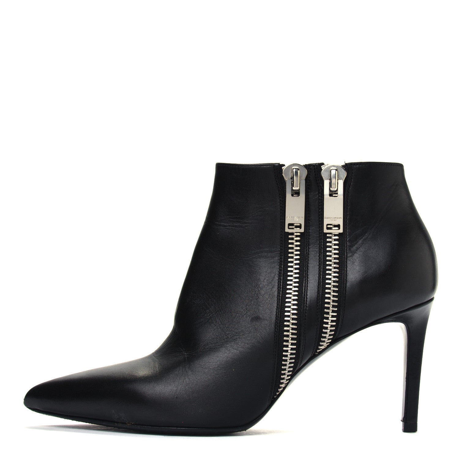 Saint Laurent Calfskin Double Zipper Booties 37.5 Black 1 of 4