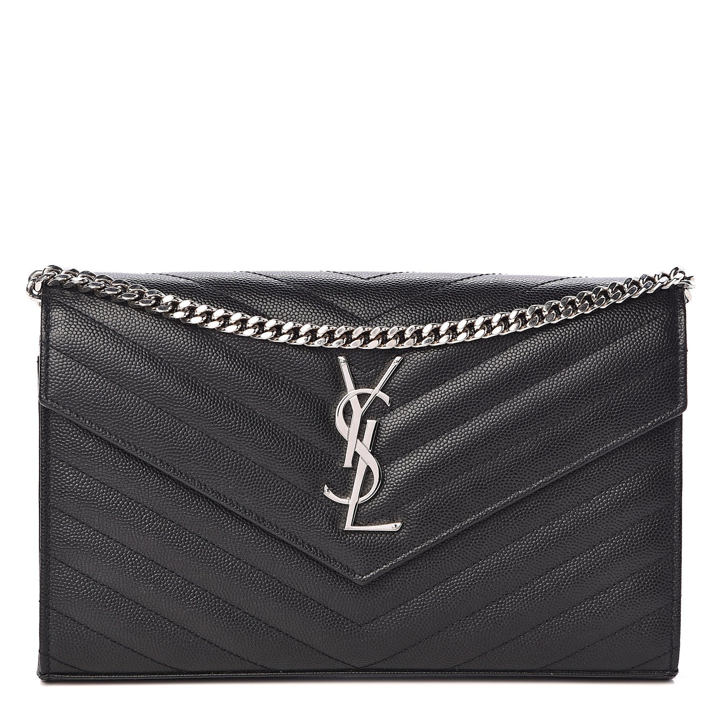 Grain De Poudre Matelasse Chevron Medium Monogram Chain Wallet Black