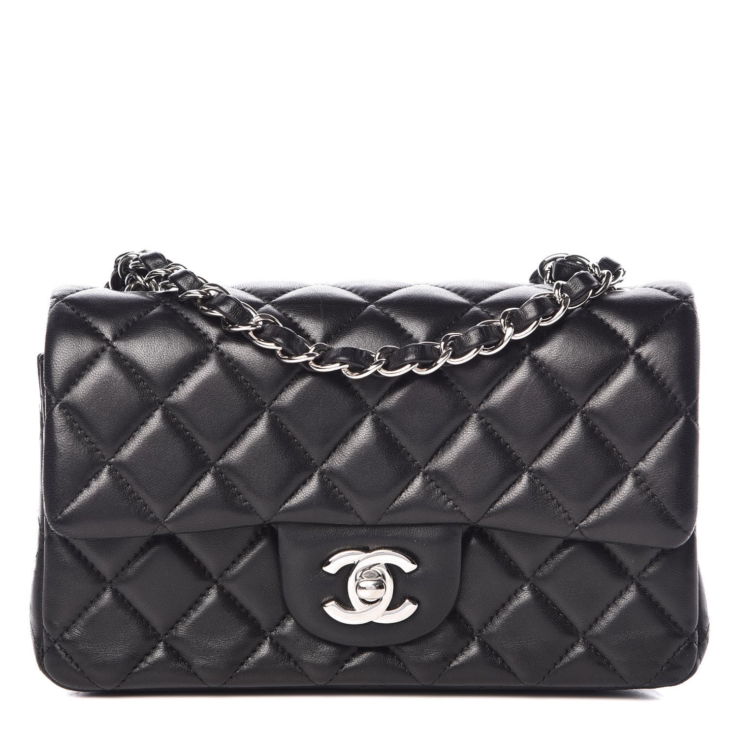 Lambskin Quilted Mini Rectangular Flap Black