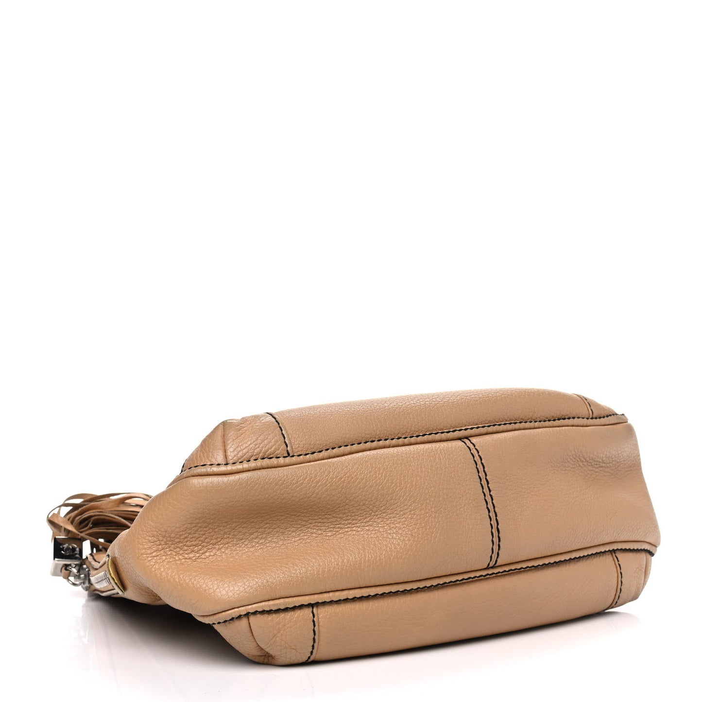 Grained Calfskin Tassel Hobo Beige